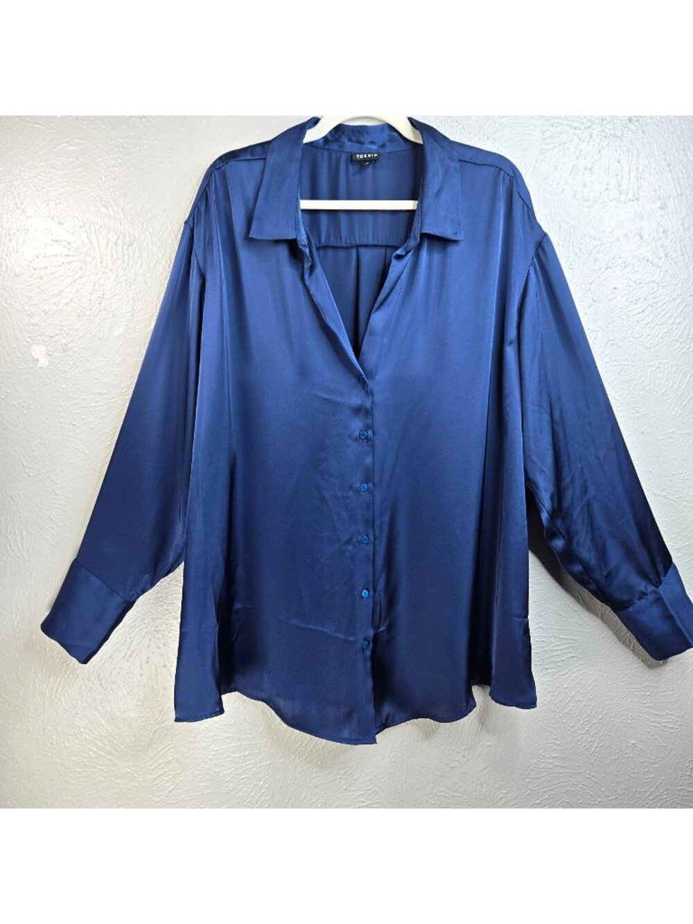 Torrid Buttondown Shirt Blue Satin Long Sleeve Preppy Career Top Plus Size 3X